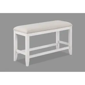 1Pc Transitional White Finish Fabric Upholstered Counter-Height Dining Bench