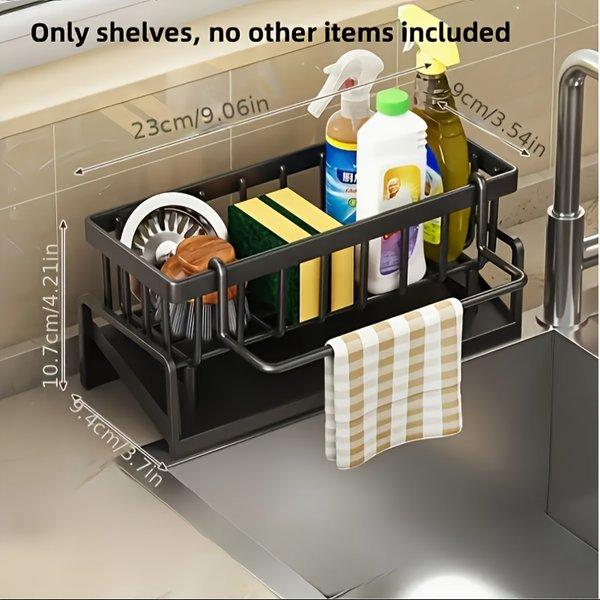 Kitchen Sink Organizer Tray with Sponge Holder Dish Soap Brush Rack Multi Purpose Countertop Storage Space Saving for Kitchen Bathroom Durable Design