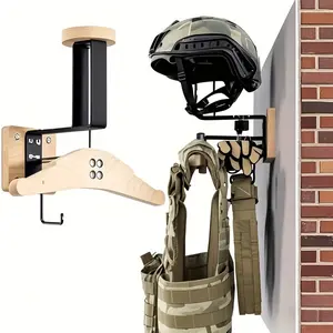 [Stainless Steel & Wooden] Stainless Steel & Wooden Motorcycle Helmet Wall Mount | Storage Rack with Home Organizer Hook - Multifunctional Outdoor Gear, Soccer, Cycling Equipment Organizer