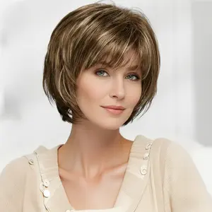 Jessie's Wig [Neev] Balayage Honey Blonde Straight Layered Bob Wig With Bangs Full Basic Cap 100% Human Hair Glueless Wig