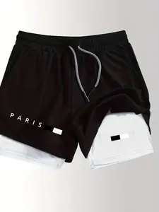 Men's 2-In-1 Double Layer Gym Shorts with Inner Pocket, High Stretch Gym Workout Training Shorts for Summer Comfort, Breathable Fitness Shorts, Streetwear Sports Shorts