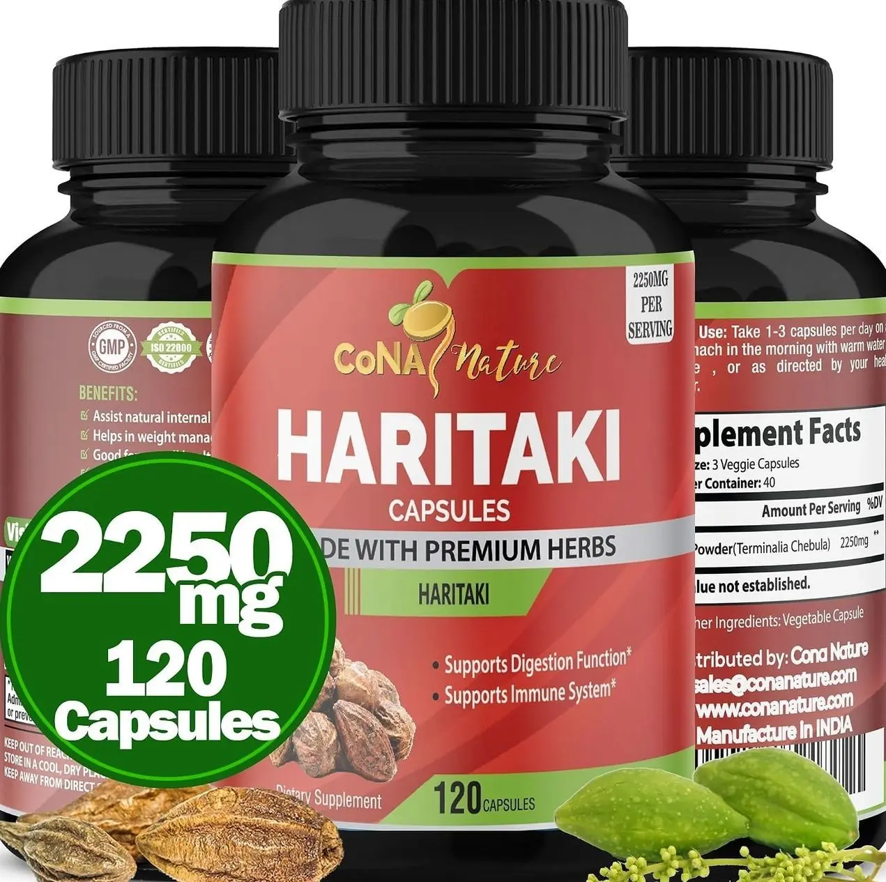 Organic India Haritaki Capsules 2250MG, Rejuvenation, Improving Digestion, Maintains Regularity | Non-GMO Vegan Gluten-Free Herbs and Supplements, 120 Capsundefined