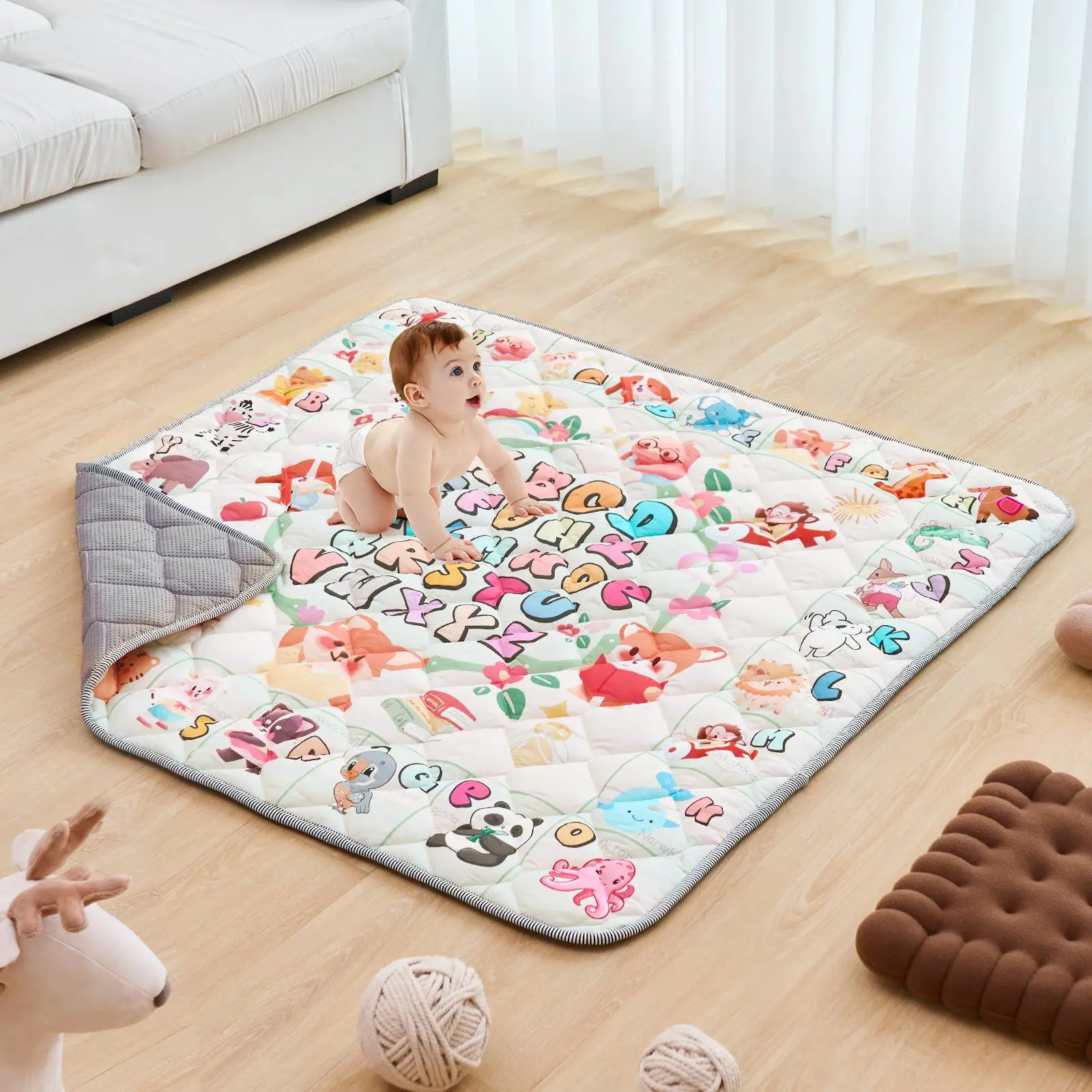 VEVOR Baby Play Mat, 50""x50"" Baby Crawling Mat, Non-Slip One-Piece Thickened Soft Baby Playmat, Foldable Rollable Floor Mat, Waterproof Activity Pla