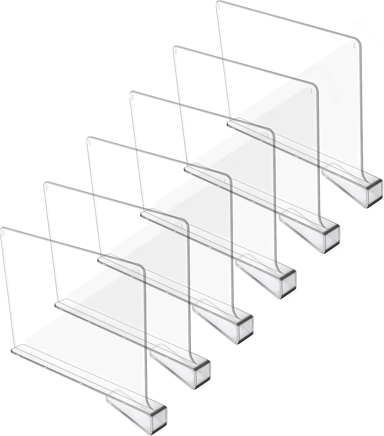 6 Pack Clear Acrylic Shelf Dividers for Closet Organization, Closet Shelf Organizer Separator for Wood Shelves