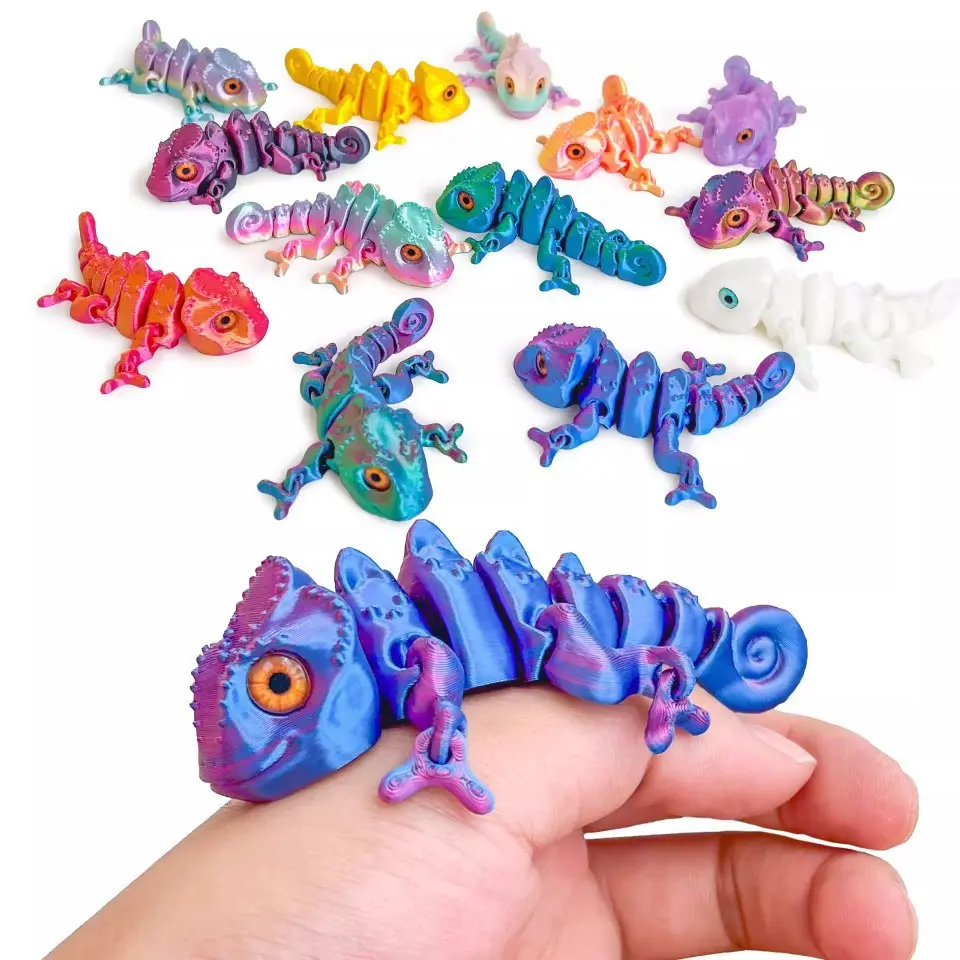 3D Printed Plastic Chameleon Toy Figure - Joint-Movable Action Figurine, Decorative Simulation Eye Ornament, Creative Gift for Kids & Hobby Enthusiasts