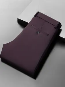 Men's New Loose Straight Leg Elastic Solid Color Formal Pants, Anti-Wrinkle Comfortable Business Casual Trousers for All Seasons Formal Wear