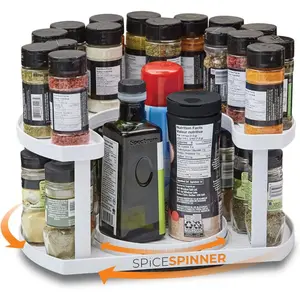 Stow-n-Spin 2-Tier Spice Rack Organizer for Cabinet| Rotating Lazy Susan Spice Organizer Holds 40 Spice Jars| Countertop & Pantry Spice Shelf for Kitchen Organization & Storage (Gray)