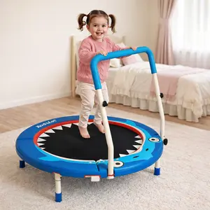 CRAFT SPOT! 3FT Toddler Trampoline – Foldable Spring-Free Kids Trampoline with Adjustable Handlebar, Quiet & Safe for Ages 1–6
