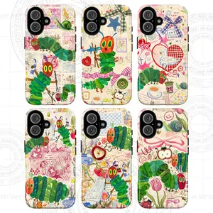 The Very Hungry Caterpillar Aesthetic Phone Case, Nostalgic Childhood Core, Vibrant Colorful Nature & Fruit Pattern, Trendy Y2K Coquette Ribbon Style Cover for iPhone 17 Pro Max 16 15 14 Plus & Samsung Galaxy S25 S24 S23 S22 S21 Ultra