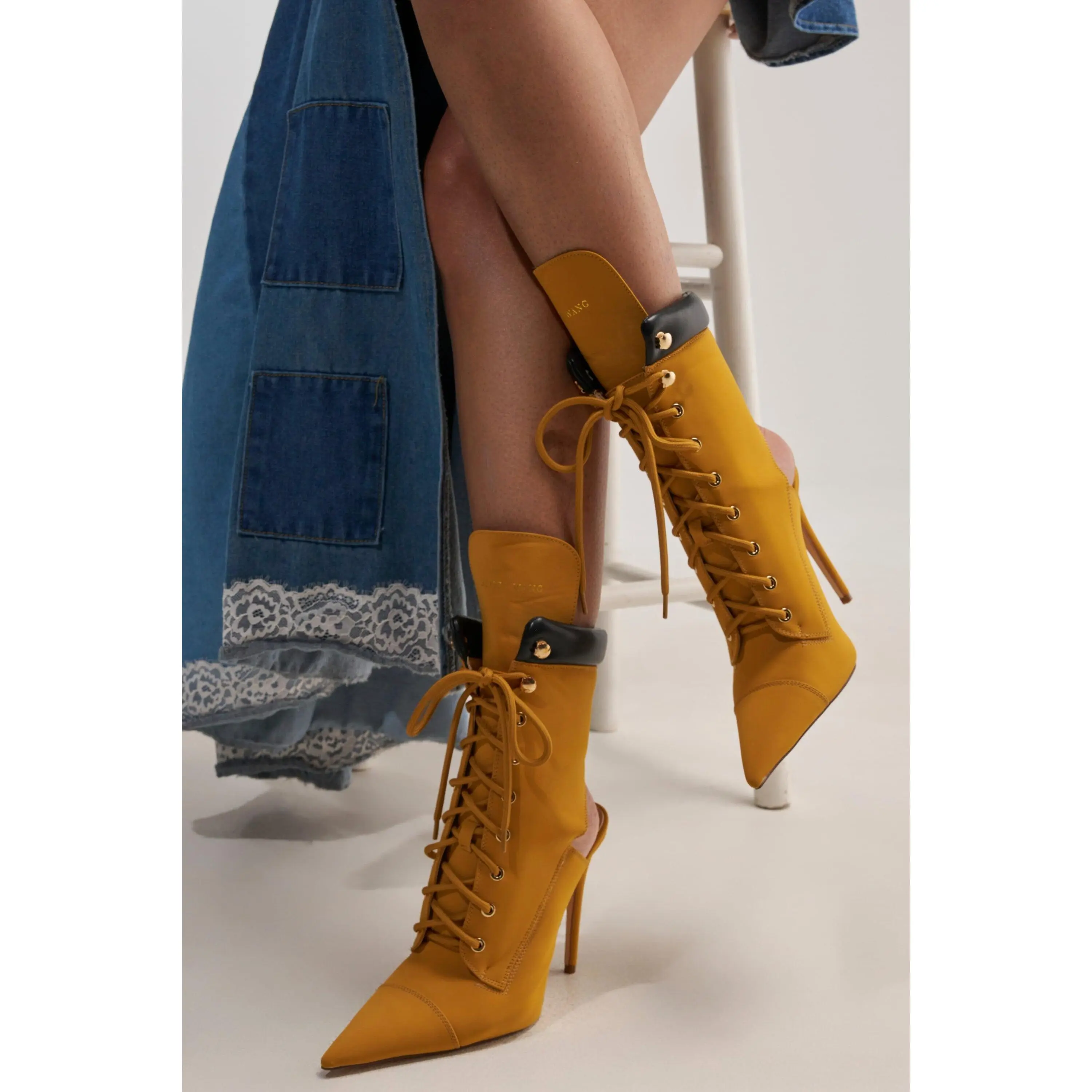 AZALEA WANG XIOMARA YELLOW LACE UP STILETTO BOOTIE AZALEA WANG XIOMARA YELLOW LACE UP STILETTO BOOTIE