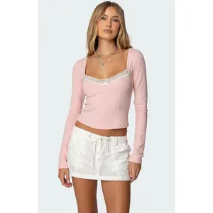 Edikted Women's Morgyn Lace Trim Ribbed Top