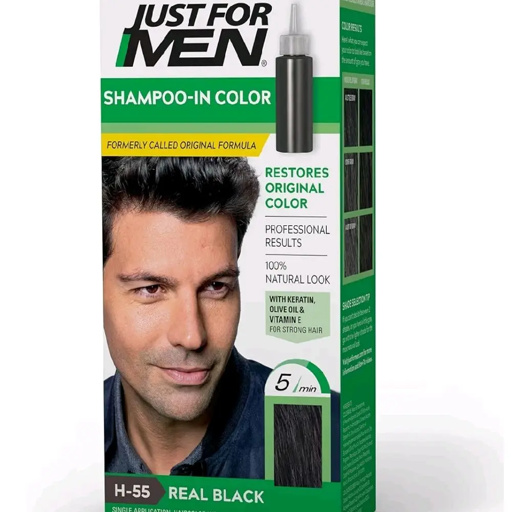 Just For Men Shampoo-In Color (Formerly Original Formula) - Men's Hair Color with Keratin and Vitamin E for Stronger Hair, Real Black H-55 Pack