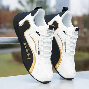 1 Pair Men's Athletic Training Shoes - Casual Comfort, Black & White with Golden Accents, Breathable Fabric Lining, Durable PVC Sole - Ideal for Walking, Hiking, Outdoor Activities
