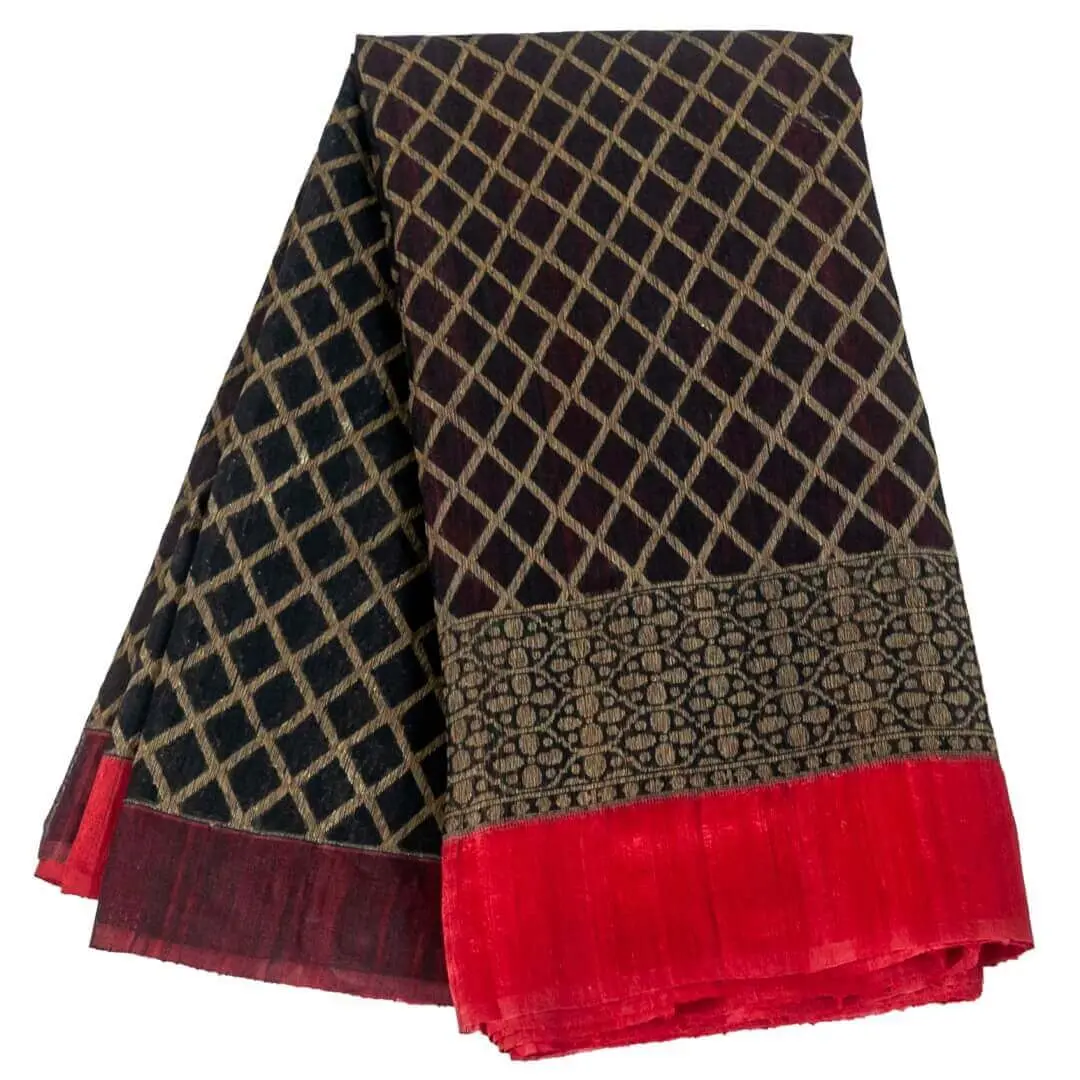 Red and Black Benaresi handloom silk saree
