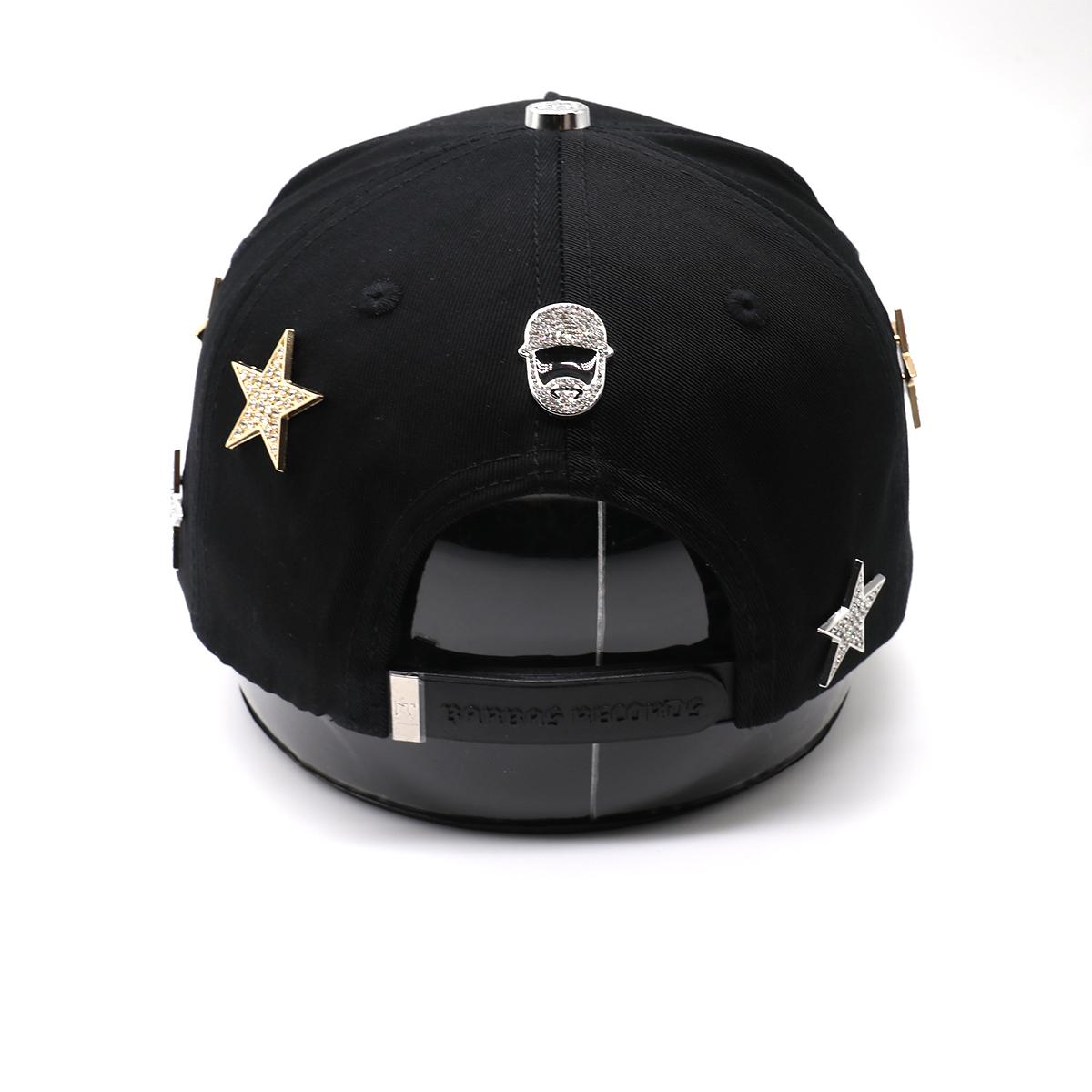 Black Baseball Cap with 3D Rhinestone Star & Moon Metal Decor, Unisex Adjustable Streetwear Cap