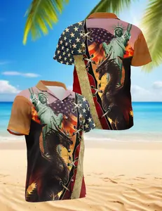 Dragon US Flag, 4th of July Hawaiian Shirt, Button Down Short Sleeve Pattern Hawaiian Shirt Man