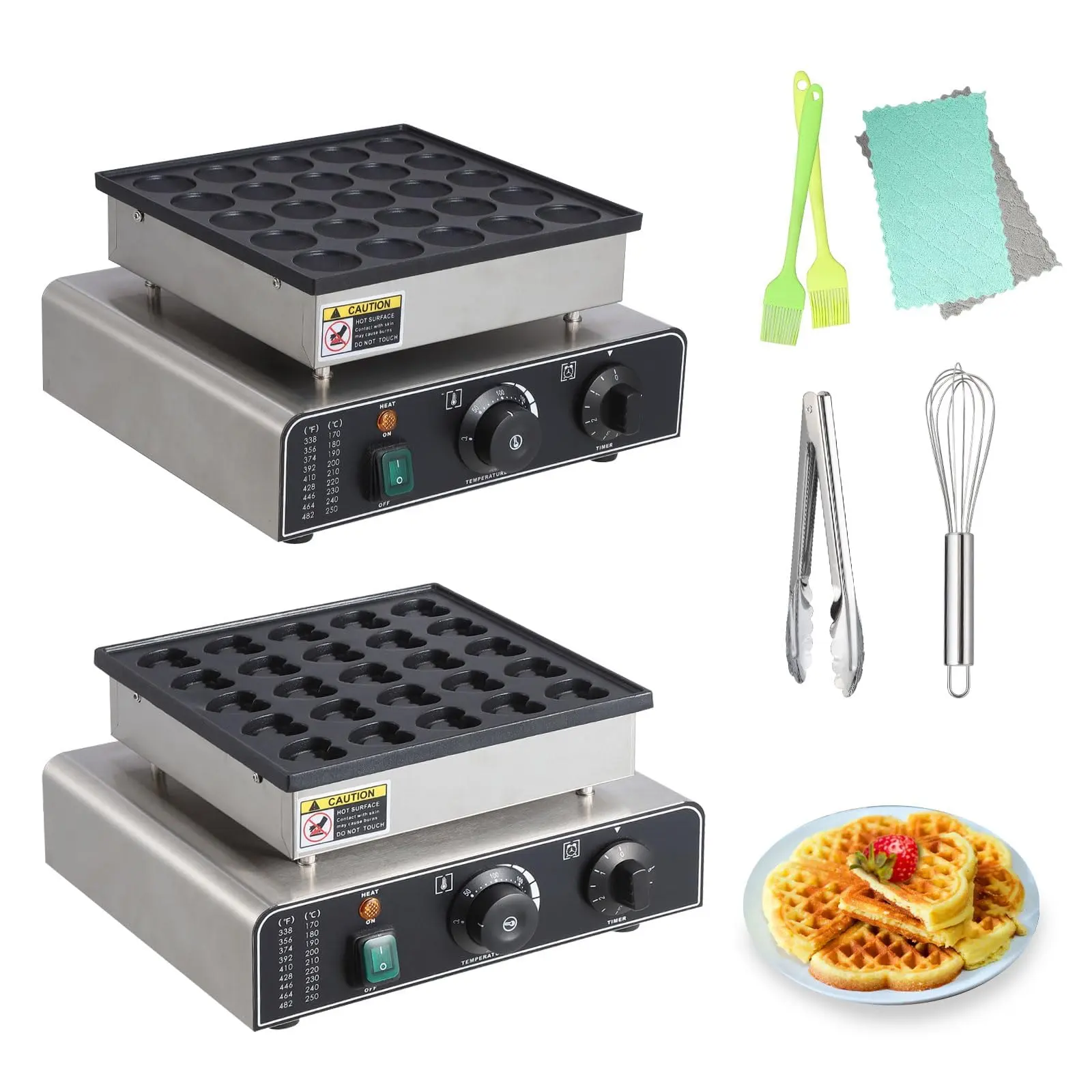 【GARVEE】Mini Dutch Pancakes Maker Machine with 25-Piece Commercial Electric Non-Stick Heart Shaped Muffin Maker, 1.8" Diameter Mini Pancakes, 50-300℃ Separate Temperature Control for Home Use