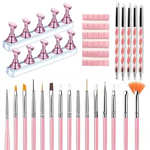 Nail Art Tools Set – 15 Nail Art Brushes + 5 Dotting Pens with Nail Stand Holder – Professional Nail Design Kit for DIY Manicure & Salon Use