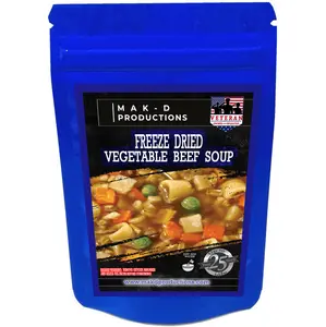 MAK D Productions - Freeze Dried Meal  - Soup - Beef - Vegetable Beef Soups - Gourmet Recipes by a Sullivan University (Louisville, Kentucky) Culinary Chef Graduate - NEVER BLAND TASTING - MADE IN THE USA