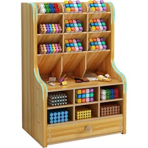 Upgraded Wooden Pencil Holder and Pen Organizer for Desk, Easy Assembly, Art Supply Organizer Caddy (Cherry Color)