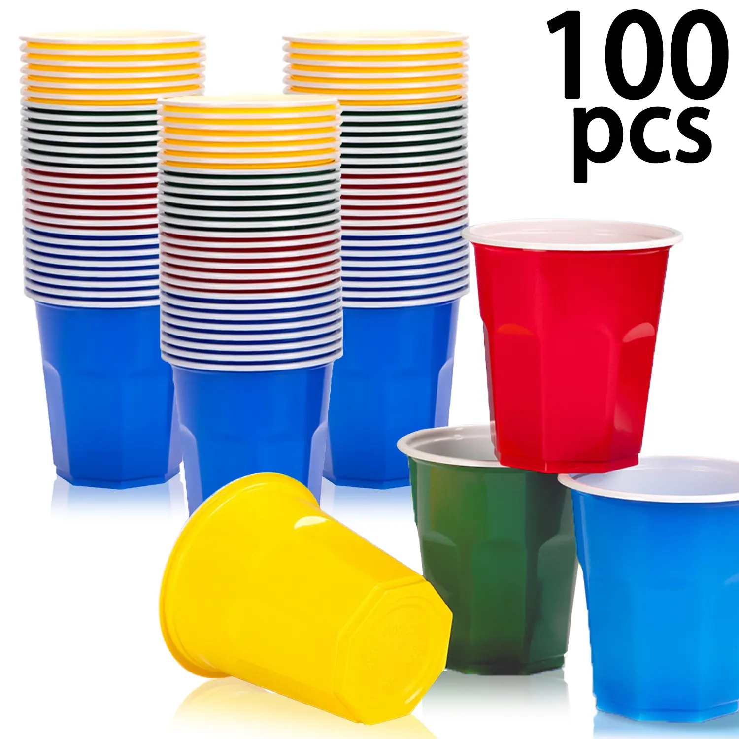 100pcs Random Color Plastic Pop Cups, Rainbow Disposable Drinking Cups, Party Cups, Beverage Cups for Parties, Ideal for Smoothies, Milkshakes, Wedding Events