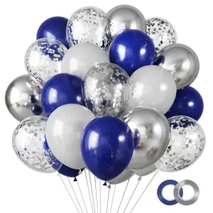65pcs Navy Blue & Silver Balloons, 12" Metallic & Chrome for Birthday, Wedding, Graduation