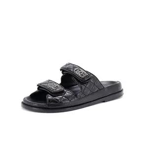Pre-owned Chanel Women's Velcro Open Back Dad Sandals Quilted Leather by Rebag
