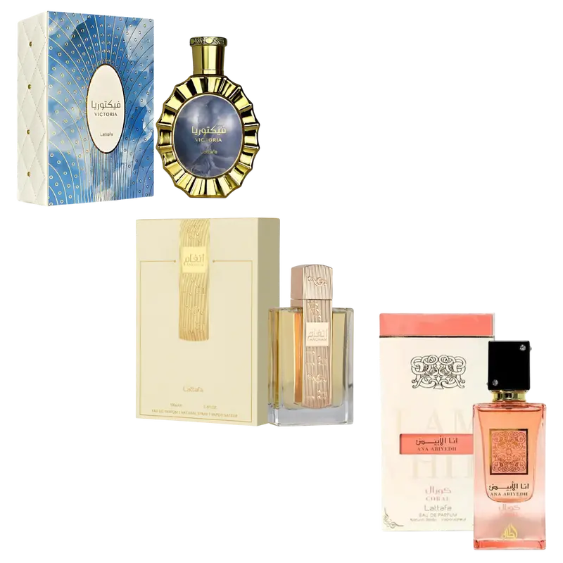 (3pc Bundle Pack) Victoria + Angham 3.4oz + Ana Abiyeh Coral 2oz by Lattafa EDP Spray