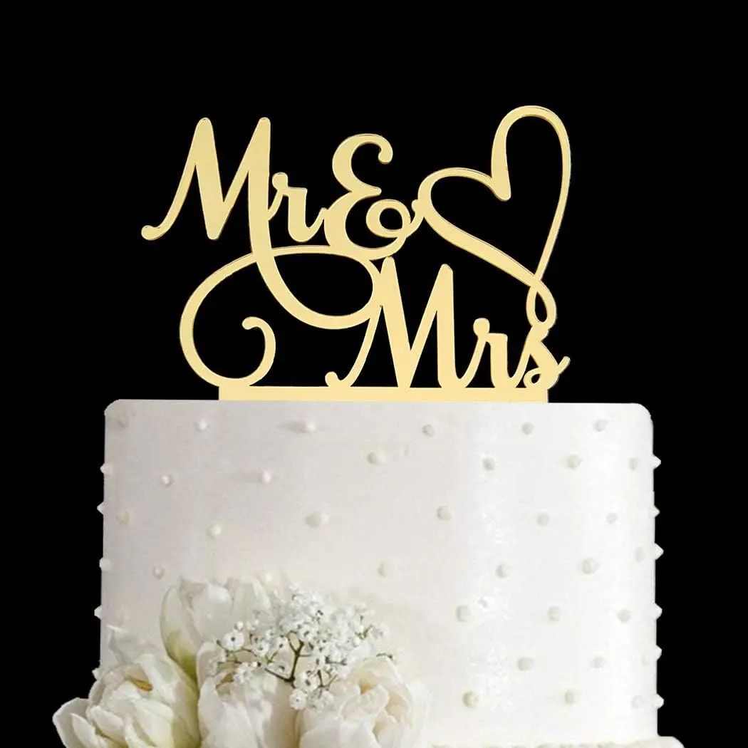 XY-SO14 Reusable Gold Acrylic Mr and Mrs Cake Topper - 6.1x6.5 in Bride and Groom Sign, Indoor Home & Festive Supplies for Wedding, Anniversary, Birthday Dessert Decoration