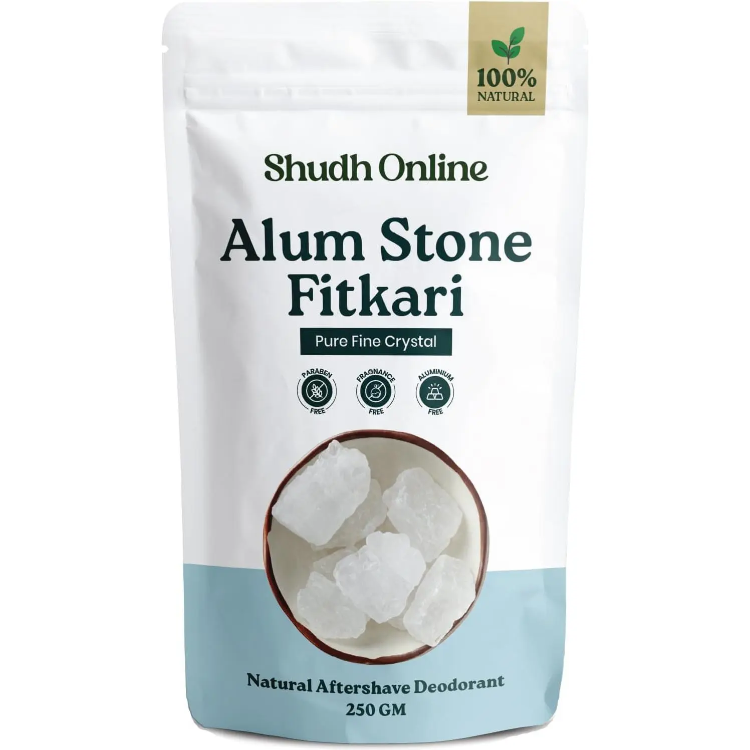 Alum Stone for Face (3.5 oz - 0.2 lb) Piedra de Alumbre para Lavado Intimo - Natural Fitkari Stone for Shaving - Phitkari Alum Crystal Rocks | Potassium Alum (100g)