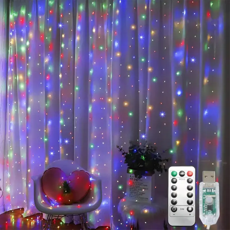 USB-Powered LED Curtain String Light - 1 Count 300LED Transparent Wire Waterfall Light with Remote Control, Color Change Atmospheric Lighting for Home Bedroom, Party Decor