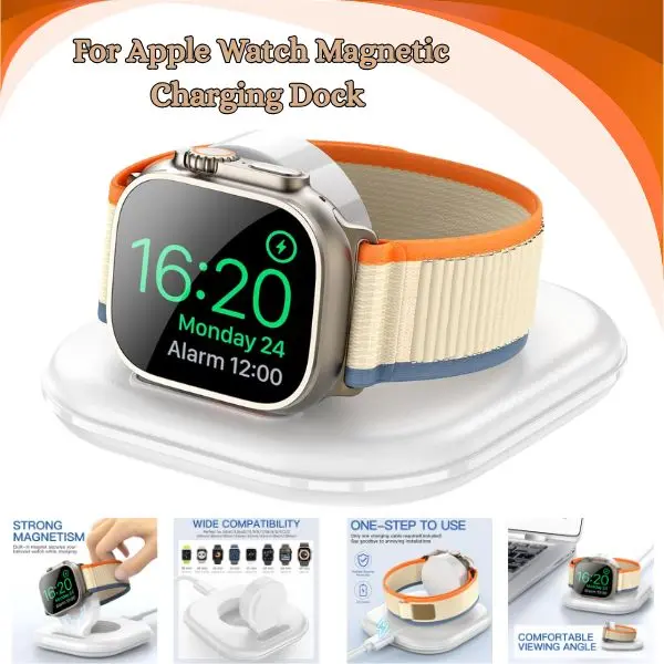 For Apple Watch Magnetic Charging Dock – Fast Wireless Charger Stand for Series 2/3/4/5/6/7/8/9/10 & Ultra 1/2, Portable Travel Charger, Nightstand Mode Compatible