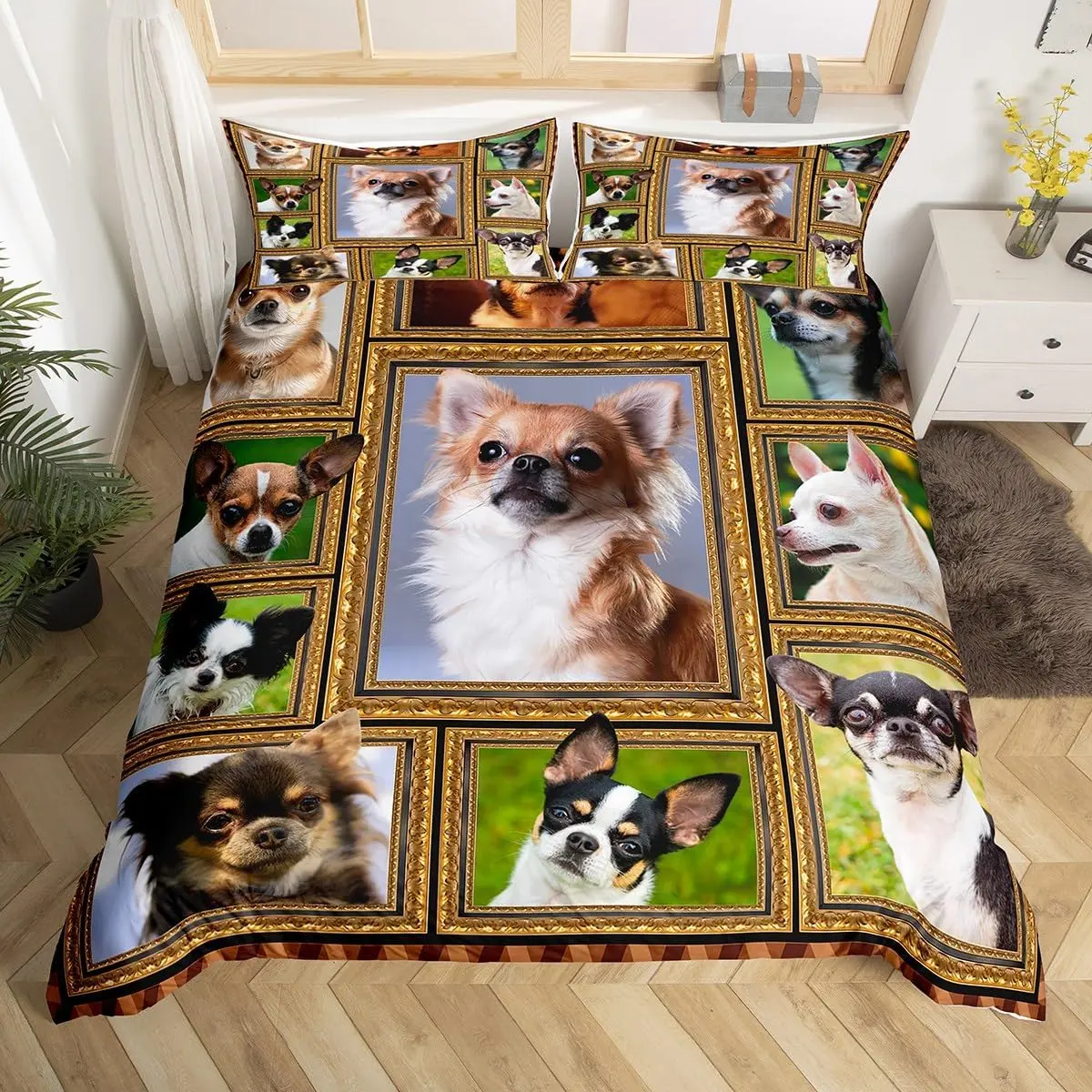 Feelyou Chihuahua Themed Duvet Cover Set - Full/Queen Size Breathable Microfiber Bedding, Machine Washable, Bedroom Bedding Set, Gift for Chihuahua Lovers, Bedroom Decor (No Comforter), Breathable Duvet Set