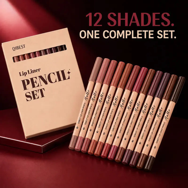 12-Piece Matte Lip Liner Pencil Set, Assorted Nude, Pink, Red and Brown Shades, Sharpenable Fine-Tip Lip Makeup Pencils for Precise Definition, Filling and Blending, Everyday Makeup, Office, Travel and Gift Giving