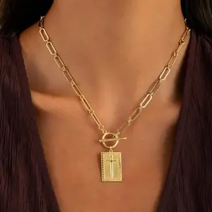 Outdoor Cross Choker Necklace for Women, Back engraved with Jesus’ blessing message Thick Chunky Paperclip Chain Hip Hop Necklace Unisex Jewelry, Cuban Link Chain for Women Tren