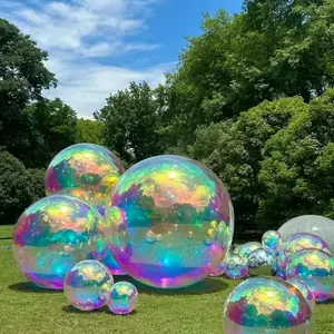 Iridescent Rainbow Color Inflatable Mirror Ball Reusable Big Bubble Shiny Balloon Balls Decoration Reflective