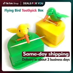Toothpick Holder Box Creative Bird Pecking Smart Toothpick Dispenser Press-Type Household High Quality Material No Smell Automatic Kitchen Decoration Box Gadgets - Ornaments Plastic Organizer