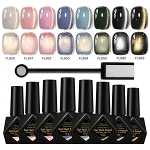 Shiny Cat Eye Gel Nail Polish Set, 8 Warm Tone Colors, Magnetic Gel Nail Polish, Long-Lasting UV/LED Soak Off Formula, Uv Light Gel, Perfect for DIY and Salon Use, Gel Nail Polish for Nails and Toes, Nail Art Set with Magnetic Stick