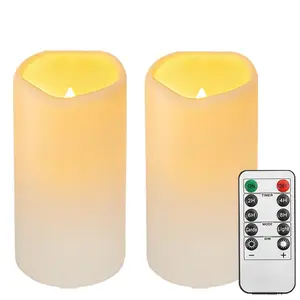 2PACK Outdoor Flameless Candles with Remote Control and Timer LED Flickering Battery Operated Electric Pillar Candles D3 x H5.5 Waterproof Design for Camping Weddings Home Energy Efficient