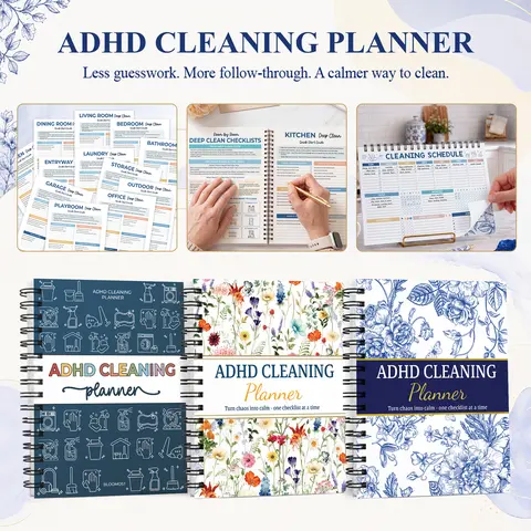 ADHD Cleaning Planner - Adult ADHD-Friendly Office Organizer with Wipe-Clean Glossy Pages, 1/7/30-Day Checklists, Daily/Weekly/Monthly Schedules, To-Do Lists, Stress-Reducing Practical Gift for Busy Parents (Birthdays)