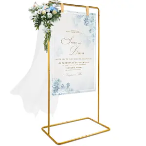 Wedding Welcome Sign Stand,31”x 20”x 68” Heavy Duty Easel Stand for Sign, Welcome to Our Wedding Sign Display Holder, Metal Floor Standing Easels for Signs, Poster, Gold