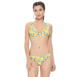 TEXTURED LEMON PRINT BIKINI SET