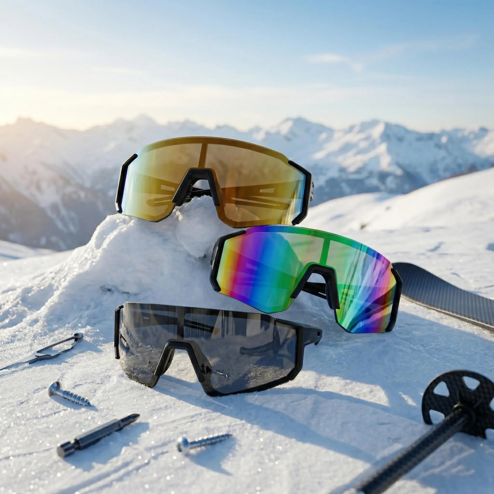 FEICE 3-Pack  Summer Frameless Polarized Sports Sunglasses | All-in-One Fits All Face Shapes | Unisex Cycling and Ski Tour Windproof Goggles, Sports Outdoor Sunglasses, Windproof Sports Eyewear
