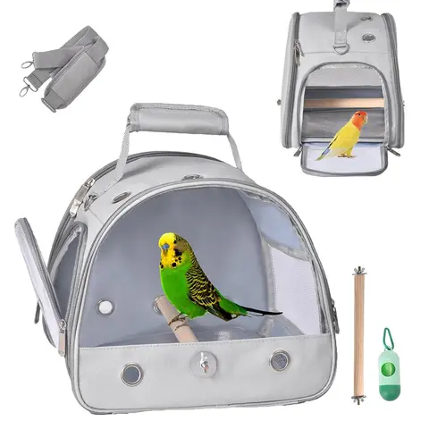 Small Bird Carrier Travel Cage with Stand, Parrot & Parakeet Travel Case, Animal Carrier, Portable Design with Trays & Shoulders Straps, Ideal for Safe Transport Enclosure