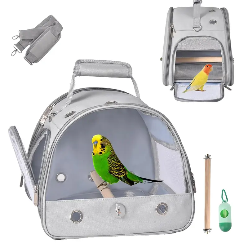 Small Bird Carrier Travel Cage with Stand, Parrot & Parakeet Travel Case, Animal Carrier, Portable Design with Trays & Shoulders Straps, Ideal for Safe Transport Enclosure