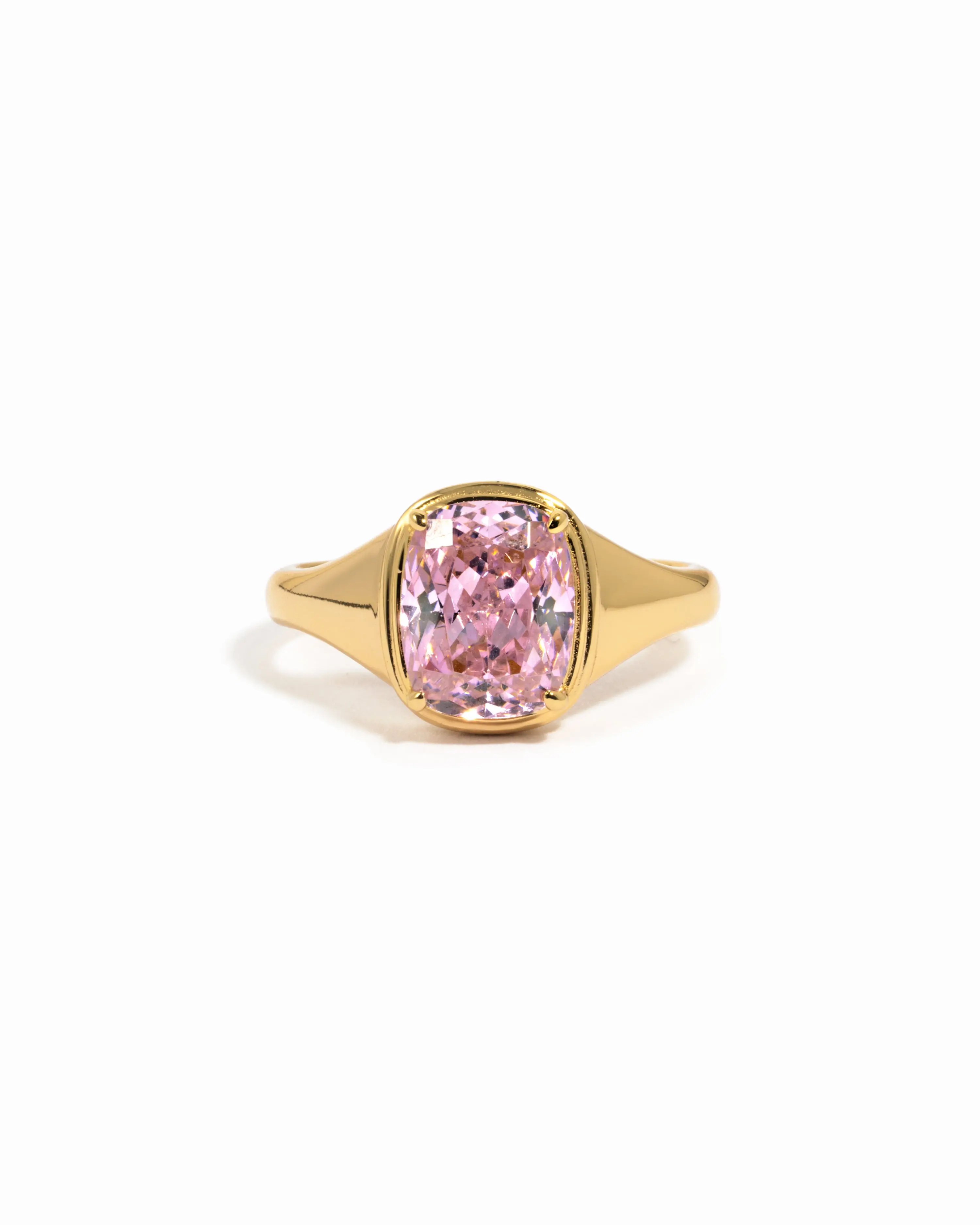 Sami Jewels Pink Elongated Cushion Ring, 925 Sterling Silver Ring, 14K Gold Plated Ring, Cubic Zirconia Ring, Statement Ring