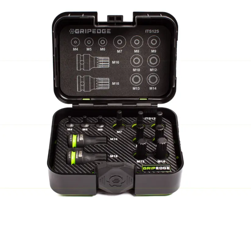 GripEdge 12-PC Impact Sockets Set - RPT 1/4", 3/8" & 1/2" Drive Standard Triple Square Driver Socket Kit