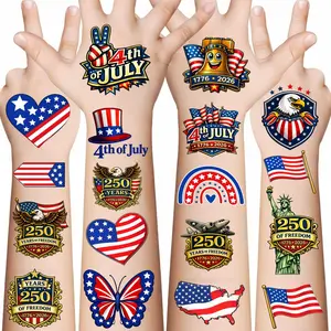 4th of July Temporary Tattoos - 60PCS 250th Anniversary - Patriotic USA 1776–2026 Birthday Tattoos for Adults & Teens, Fourth of July Independence Day Party Favors Red White Blue American Celebration