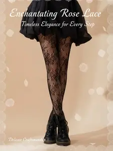 Vintage Sweet Rose Pattern Tight Fitted Fishnet Socks, Women, 1 Pair, Retro Style, Comfortable and Stylish, Perfect for Daily Wear, Stockings
