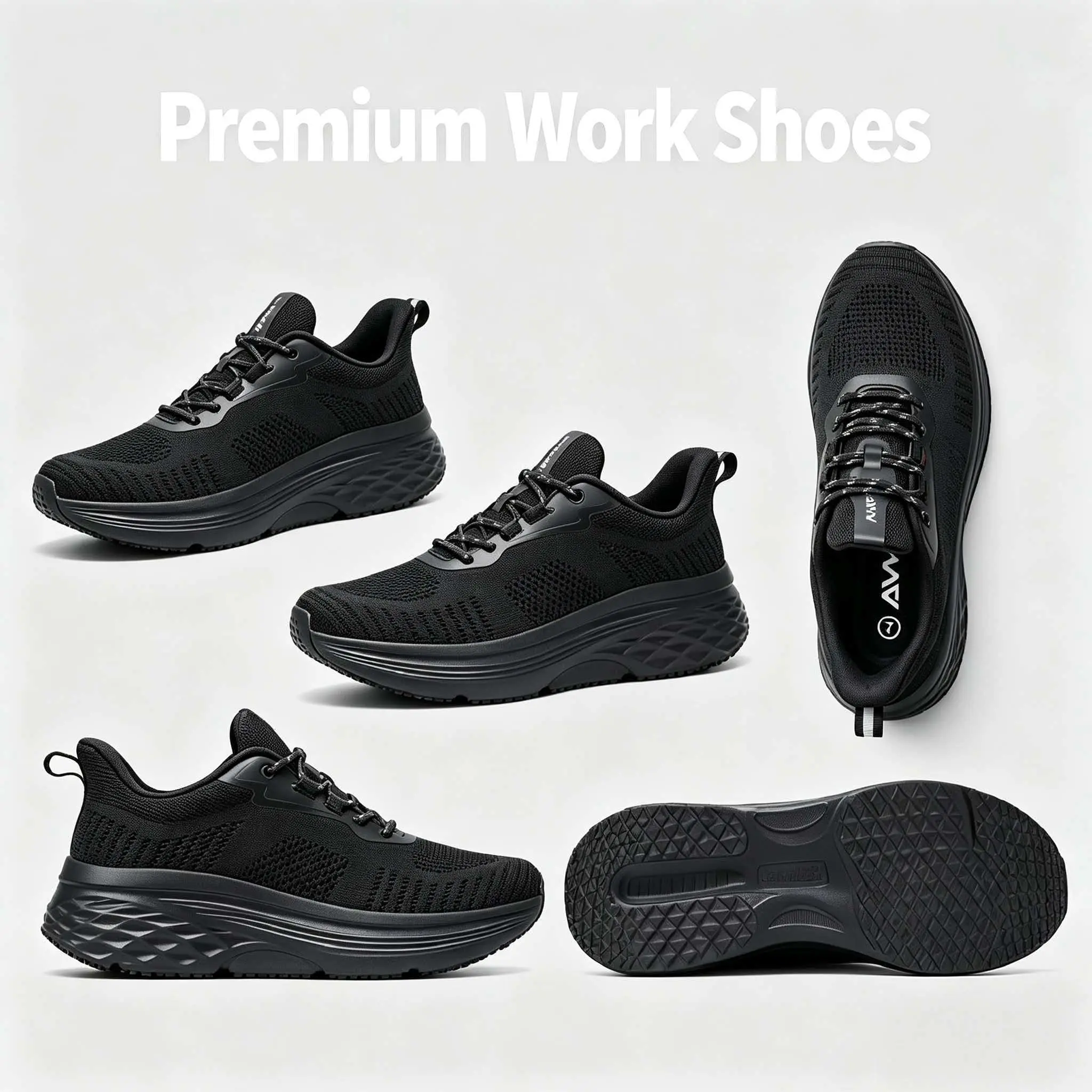 Women's All-Black Closed Round Toe Workwear Shoes - Slip-Resistant, Waterproof, Oil-Repellent, Comfort-Cushioned Kitchen Footwear for Servers, Chef Shoe